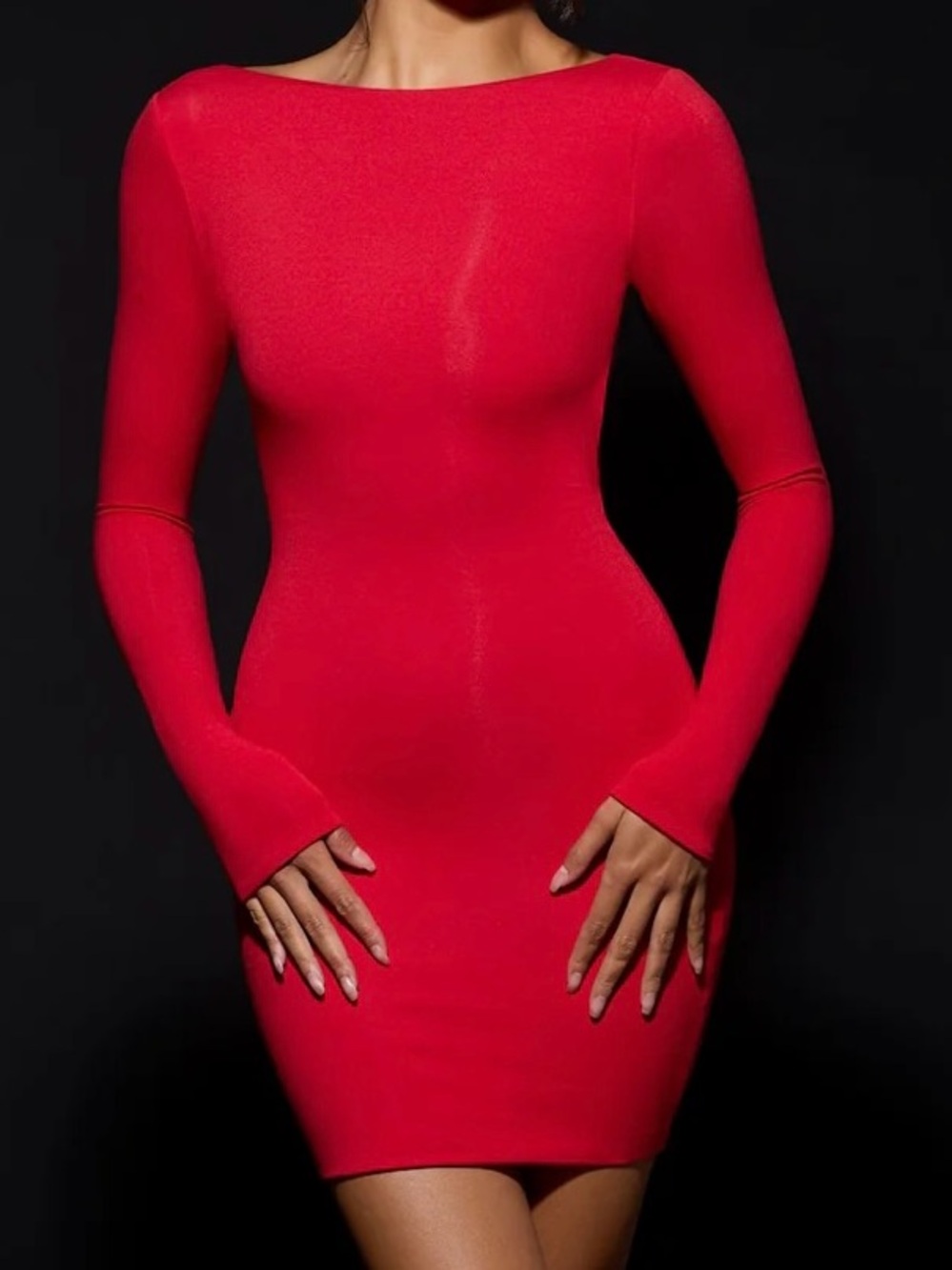 Oh Polly Red Long-Sleeve Bodycon Mini Dress